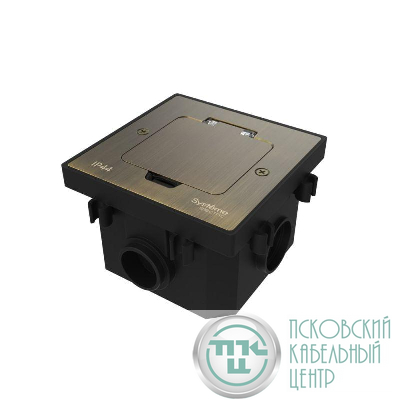 Лючок MultiDesk MDK20 на 2мод. IP44 с монтажной коробкой для бетонных полов античная латунь SE MDK20202BC