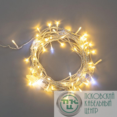 Гирлянда светодиодная "Нить" 10м 75LED тепл. бел. 1.7Вт 230В IP44 эффект мерцания провод прозр. Neon-Night 305-526