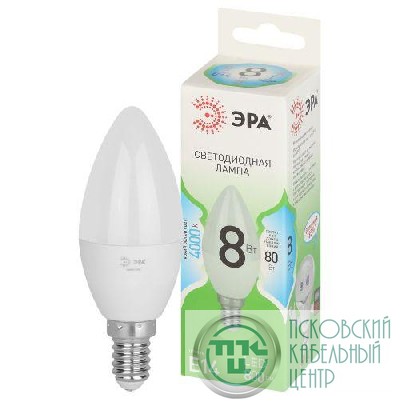 Лампа светодиодная GREEN LINE B35-8W-840-E14 GL 8Вт свеча 4000К яркий свет бел. E14 Эра Б0067100