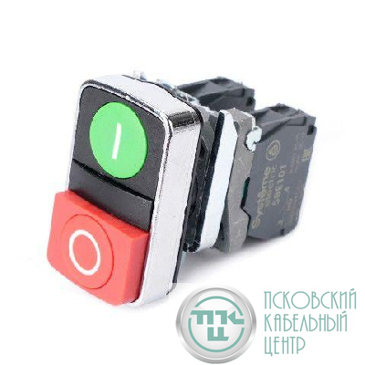 Кнопка двойная SB4 в сборе модуль 22мм зел."I"+красн. выступ."O" металл 1НО+1НЗ SE SB4BA73415