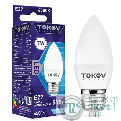 Лампа светодиодная 7Вт С37 6500К Е27 176-264В TOKOV ELECTRIC TKE-C37-E27-7-6.5K