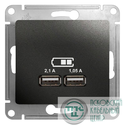Розетка USB 2-м СП Glossa тип A+A 5В/2100мА 2х5В/1050мА механизм антрацит SE GSL000733