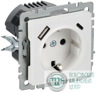 Розетка BRITE РЮш11-1-БрАБ 16А с USB A+C 18Вт с заземл. защ. шторки механизм арктич. бел. IEK BR-R14-16-U22-018-K91
