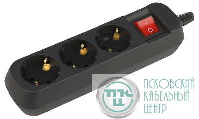 Колодка удлинителя 3-м с заземл. с выключателем черн. KX-3es-B Эра Б0061723