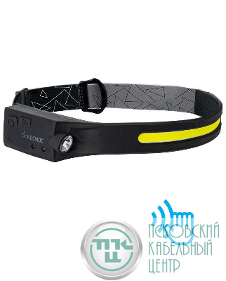 Фонарь аккумуляторный налобный сенсорный 20Вт COB LED+2ВтXPE LED Li-po 102540 1200мА.ч корпус гибкая прорезиненная основа встроенный регулируемый эласт. ремешок USB-шнур type C КОСМОС KOC504Lit