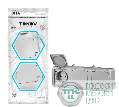 Розетка 3-м ОП Dita 16А IP54 250В с заземл. с сер. крышкой сер. TOKOV ELECTRIC TKL-DT-R3Z-C06-IP54