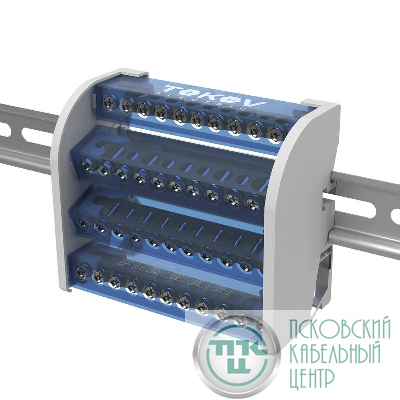 Шина на DIN-рейку в корпусе (кросс-модуль) 4 группы по 11 отверстий 125А TOKOV ELECTRICT KE-DBTB-125-4-11/3L+PEN