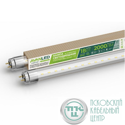 Лампа светодиодная AL T8-18-865-1200 18Вт линейная прозрачная 6500К холод. бел. G13 2000лм 195-265В РФ AVANLED 11212651