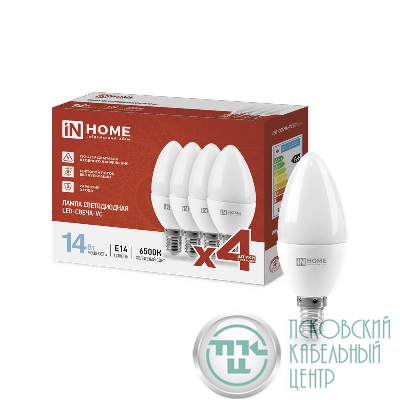 Лампа светодиодная LED-СВЕЧА-VC 4PACK 14Вт свеча 6500К холод. бел. E14 1330лм 230В (уп.4шт) IN HOME 4690612052335