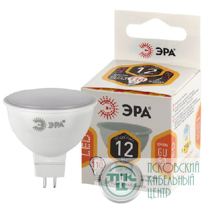 Лампа светодиодная MR16-12W-827-GU5.3 (диод софит 12Вт тепл. GU5.3) (10/100/4000) ЭРА Б0040887