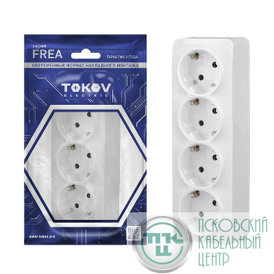 Розетка 4-м ОП Frea 16А IP20 250В с заземл. АБС-пластик бел. TOKOV ELECTRIC TKE-FR-R4Z-C01