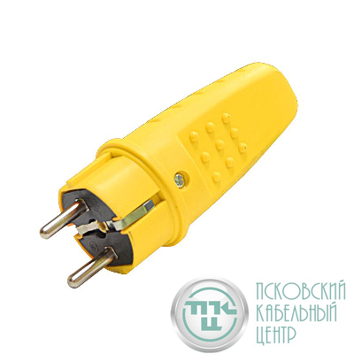 Вилка электрическая 1ф 16А 250В IP44 прямая однофазная каучук желт. Universal 3089