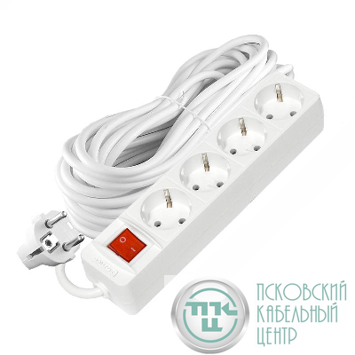 Удлинитель 4х10м с заземл. 16А IP20 3х1 с выкл. бел. DOMTOK 2405