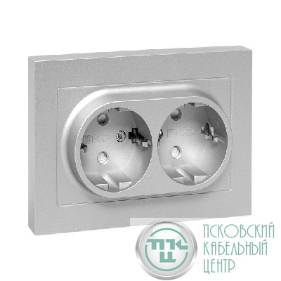 Розетка 2-м СП Эпика 16А с заземл. защ. шторки с рамкой механизм алюм. EKF UP1-SOA-211