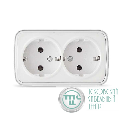Розетка 2-м ОП Электра 16А IP20 с заземл. бел. Союз 0020