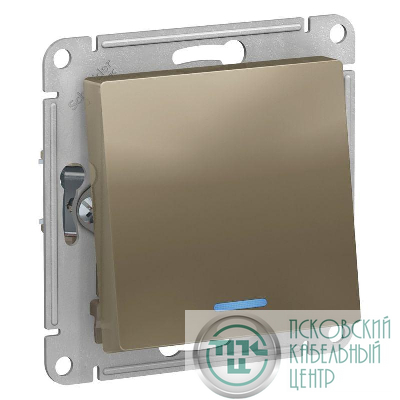 Переключатель проходной 1-кл. СП AtlasDesign 10А IP20 (сх. 6а) 10AX с подсветкой механизм шампань SE ATN000563