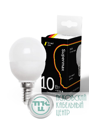 Лампа светодиодная Supermax 10Вт шар 45мм E14 230В 3000К КОСМОС Sup_LED10wGL45E1430