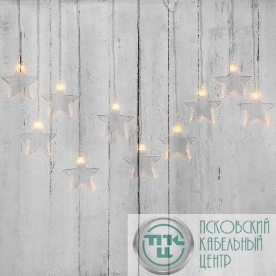 Гирлянда светодиодная "Айсикл" (бахрома) "Звезды" 1.5х0.6м 10LED тепл. бел. 0.51Вт IP20 провод прозр. Neon-Night 303-030