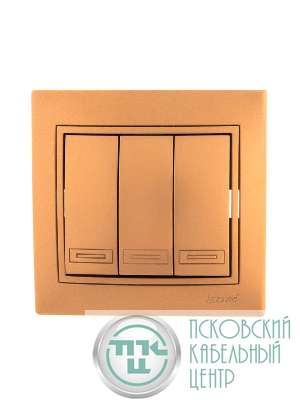 Выключатель 3-кл. СП Мира 10А IP20 метал. зол. LEZARD 701-1313-109