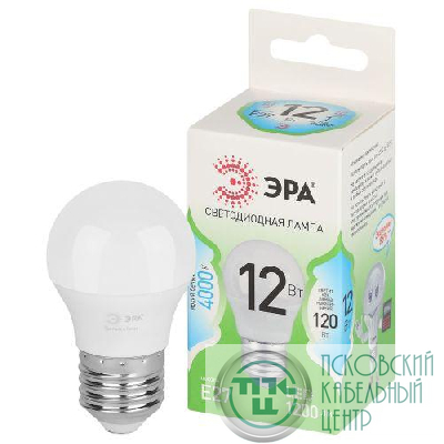 Лампа светодиодная GREEN LINE P45-12W-840-E27 GL 12Вт шар 4000К яркий свет бел. E27 Эра Б0067050