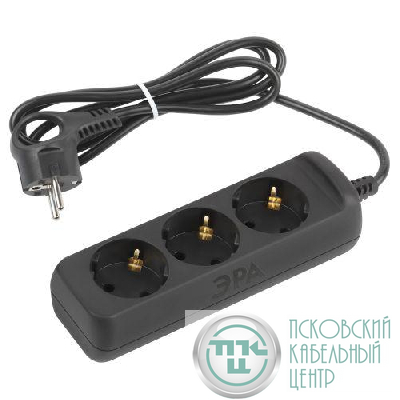 Удлинитель 3х1.5м с заземл. 10А ПВС 3х0.75 черн. UX-3e-1.5m-B Эра Б0057721