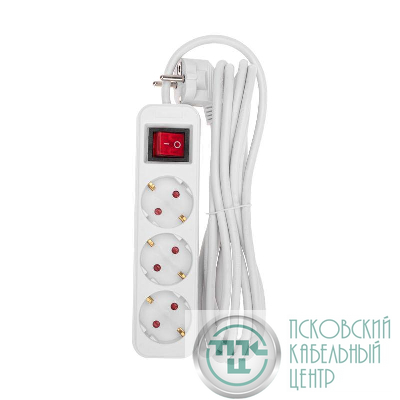 Удлинитель 3х3м с заземл. STANDARD 3х1кв.мм с выкл. бел. Rexant 13-4013