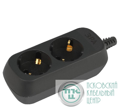 Колодка удлинителя 2-м с заземл. черн. KX-2e-B Эра Б0061711
