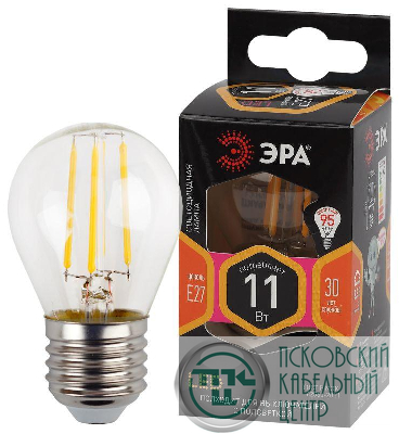 Лампа светодиодная филаментная F-LED P45-11w-827-E27 P45 11Вт шар E27 тепл. бел. ЭРА Б0047013