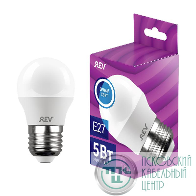 Лампа светодиодная LED-G45-E27-5Вт-4000K 5Вт шар 4000К нейтр. бел. E27 375лм 180-240В REV 32263 4
