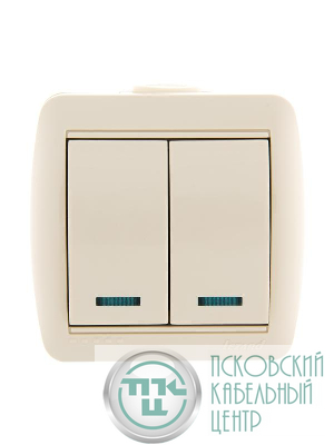 Выключатель 2-кл. ОП Nata 10А IP20 с подсветкой крем. LEZARD 710-0300-112