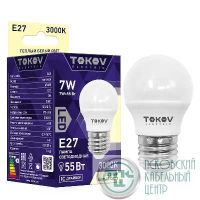 Лампа светодиодная 7Вт G45 3000К Е27 176-264В TOKOV ELECTRIC TKE-G45-E27-7-3K