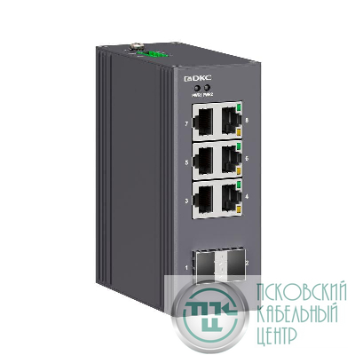 Коммутатор промышленный неуправляемый 2х100Base-X SFP слотов: 6х 10/100Base-T(X) портов RJ45 12-48В DC/18-30В AC с резервированием DKC N1000-2SFP6T-P2