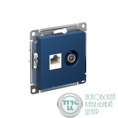 Розетка компьютерная + телевизионная 2-м СП AtlasDesign RJ45 кат.5E + TV механизм аквамарин SE ATN001189