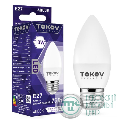 Лампа светодиодная 10Вт С37 4000К Е27 176-264В TOKOV ELECTRIC TKE-C37-E27-10-4K