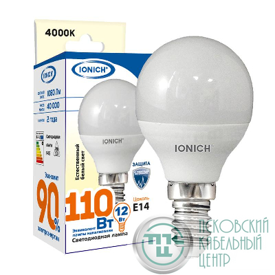 Лампа светодиодная P45 12Вт шар 4000К E14 1080лм 230В IONICH 1628