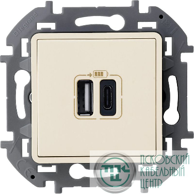 Устройство зарядное Inspiria с 2-мя USB разьемами A и C 240В/5В 3000мА сл. кость IEK 673761