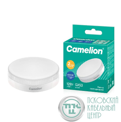 Лампа светодиодная LED12-GX53/865/GX53 12Вт рефлектор матовая 6500К холод. бел. GX53 150-265В Camelion 13615