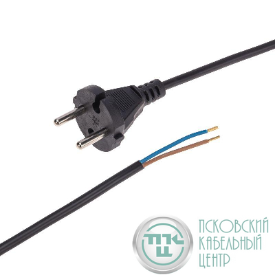 Шнур электрический с прямой вилкой 10А 2200Вт ПВС 2х0.75кв.мм 2м черн. Rexant 11-1307
