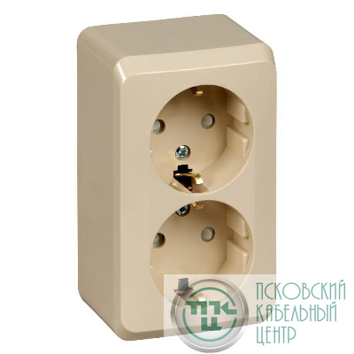 Розетка 2-м ОП Этюд 16А IP20 250В с заземл. защ. шторки крем. SE PA16-008K