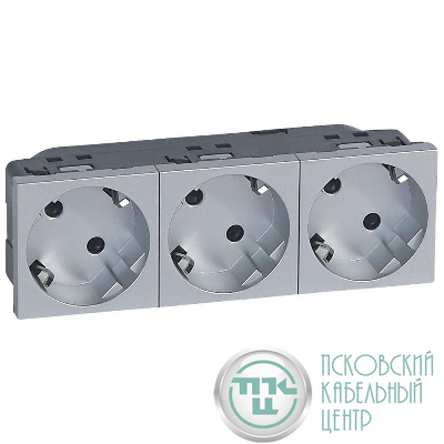 Розетка 3-м СП 6мод. Mosaic 16А IP40 45град. 2P+E немецк. стандарт безвинтов. клеммы с лицев. панелью механизм алюм. Leg 079283