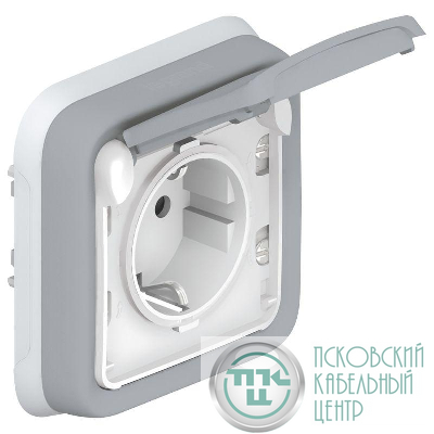 Розетка 1-м СП Plexo с защ. крышкой с заземл. с супр. IP55 сер. Leg 069833