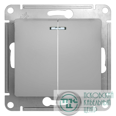 Выключатель 2-кл. СП Glossa 10А IP20 (сх. 5а) 10AX с подсветкой механизм алюм. SE GSL000353