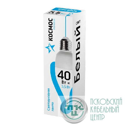 Лампа светодиодная "Экономик" CW 5.5Вт свеча на ветру 4500К бел. E27 460лм 220-240В КОСМОС LkecLED5.5wCWE2745