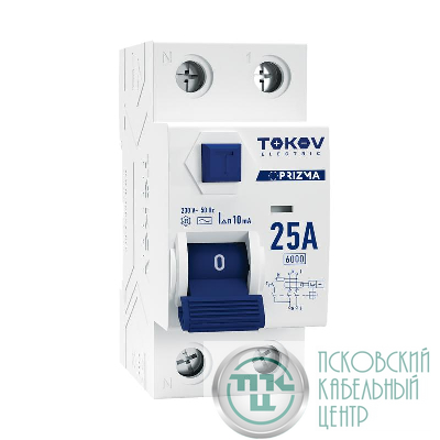 Выключатель дифференциального тока (УЗО) 2п (1P+N) 25А 10мА тип AC 6кА PRIZMA TOKOV ELECTRIC TKE-PZ60-RCDM-2-25-10-AC
