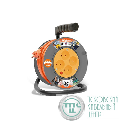 Удлинитель на катушке 4х30м без заземл. 6А IP20 У6-014 ПВС 2х0.75 термозащита UNIVersal 9632059