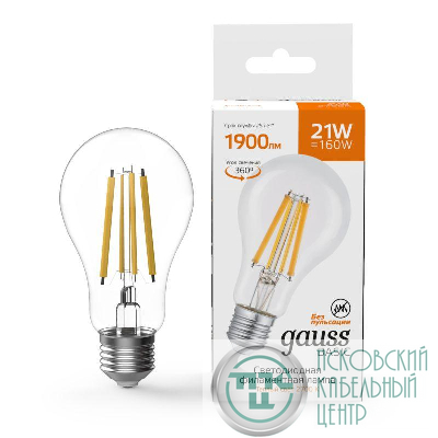 Лампа светодиодная филаментная Basic Filament А70 21Вт 2700К Е27 1900лм GAUSS 40712112