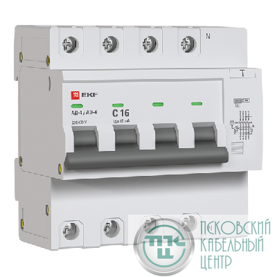 Выключатель автоматический дифференциального тока C 16А 10мА тип AC 6кА АД-4 (электрон.) PROxima EKF DA4-6-16-10-pro