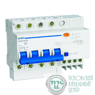 Выключатель автоматический дифференциального тока 4п C 32А 100мА тип AC 6кА DZ47LE-32 CHINT 199555