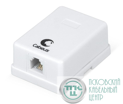 Розетка телефонная 1-м ОП WS-6P4C-TEL-1 RJ12 (6P4C) бел. Cabeus 7483c