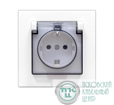 Розетка 1-м СП Афина 16А IP20 с заземл. с прозр. крышкой в сборе бел. Universal A0030